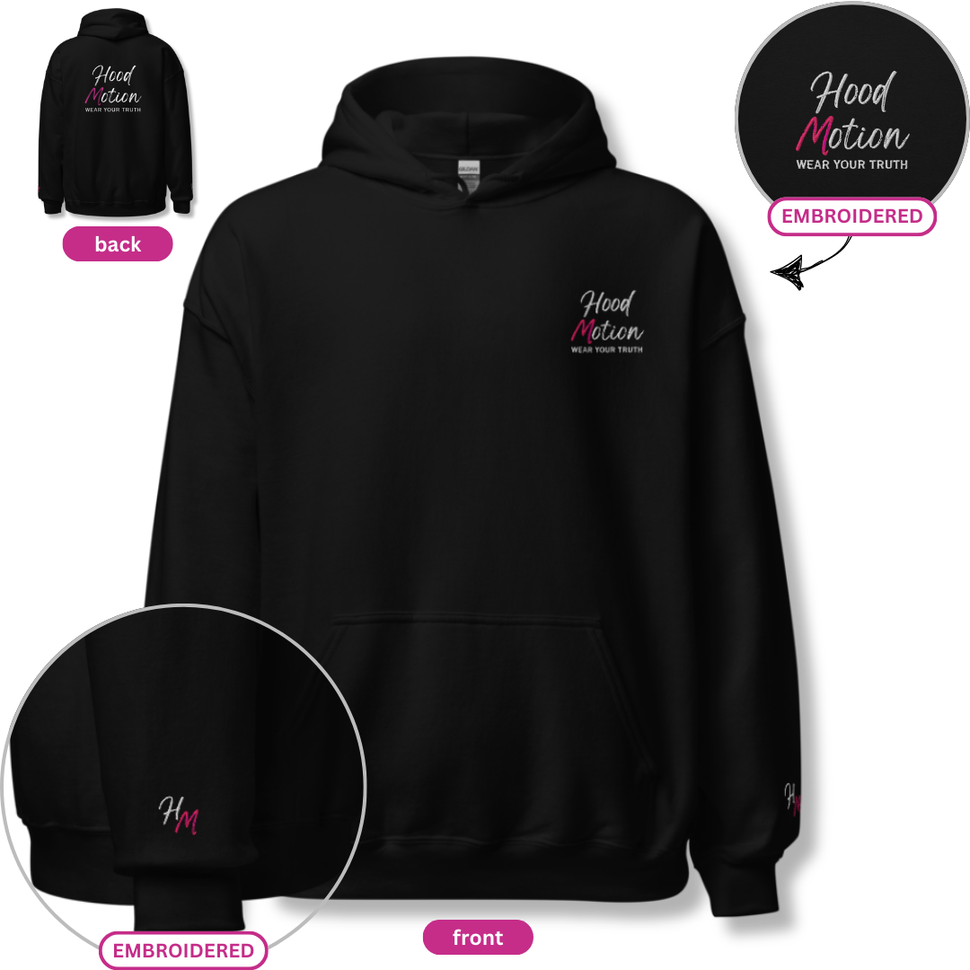 Hood Motion - Unisex Hoodie (with Left Chest and Wrist Embroidery + Back Print)