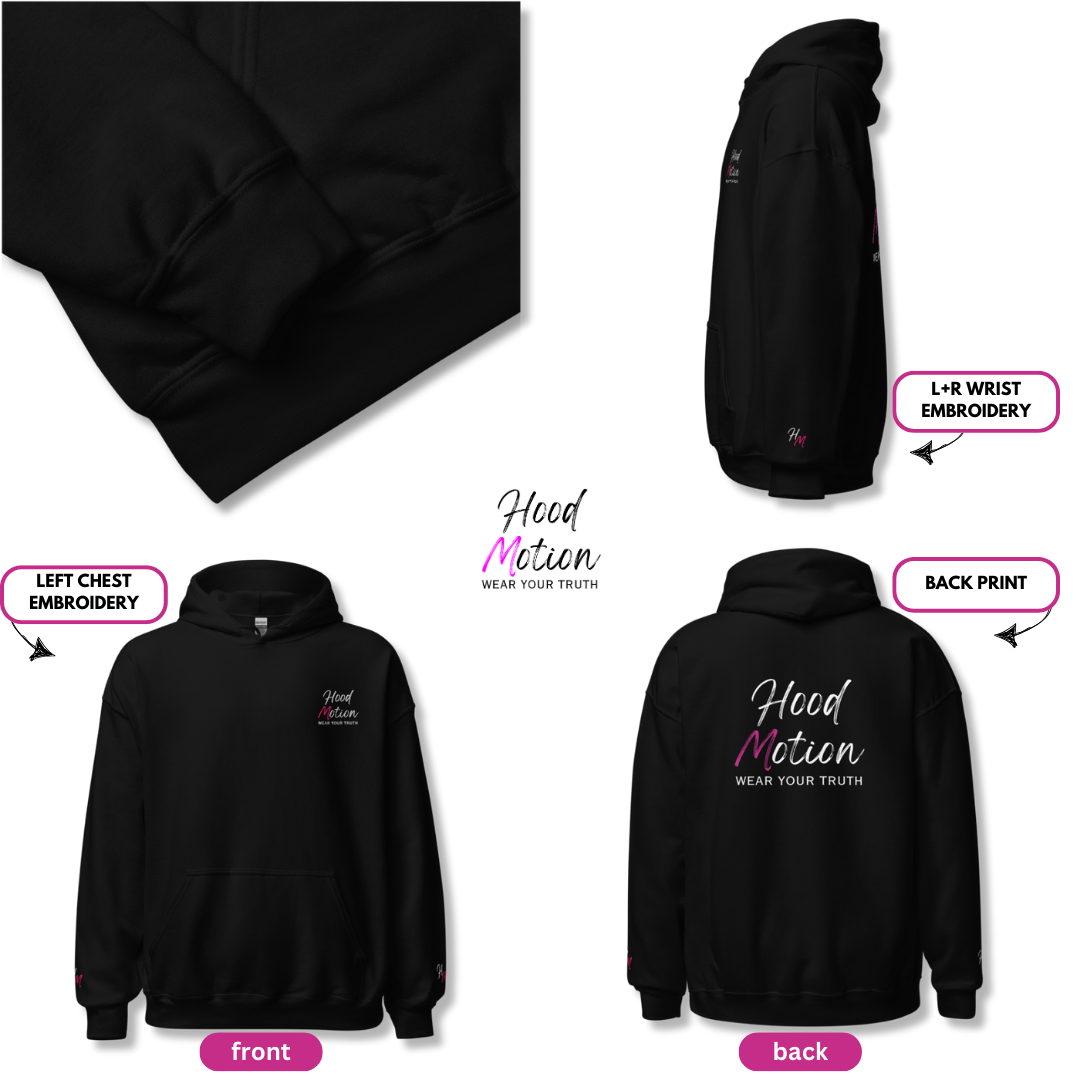 Hood Motion - Unisex Hoodie (with Left Chest and Wrist Embroidery + Back Print)