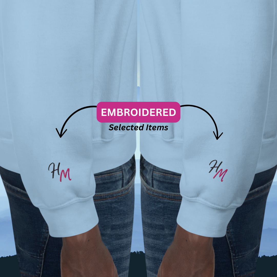 I never Try. I Experiment - Unisex Sweatshirt (with Centre Chest + Wrist Embroidery)