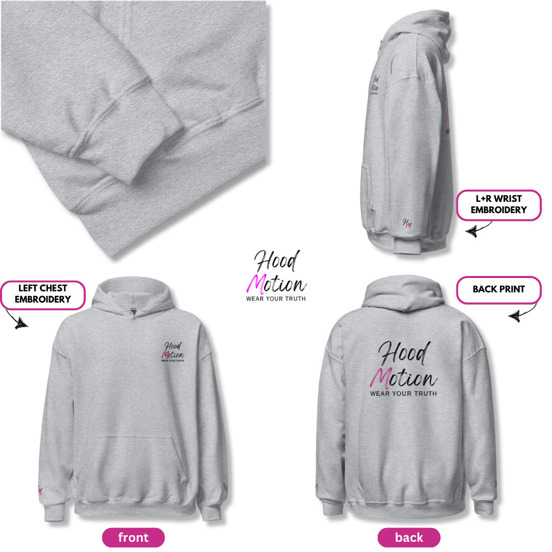 Hood Motion - Unisex Hoodie (with Left Chest and Wrist Embroidery + Back Print)