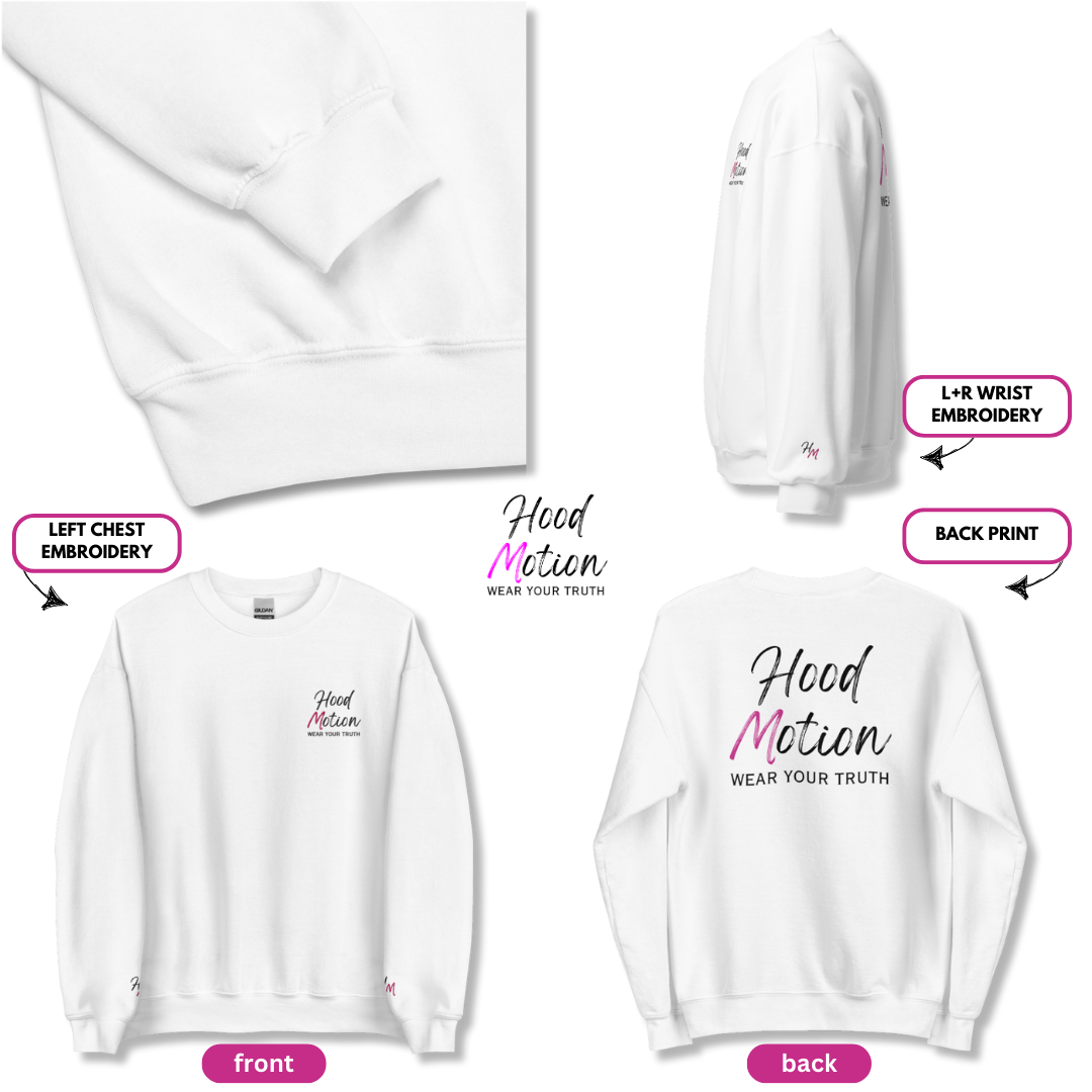 Hood Motion - Unisex Sweatshirt (with Left Chest and Wrist Embroidery + Back Print)