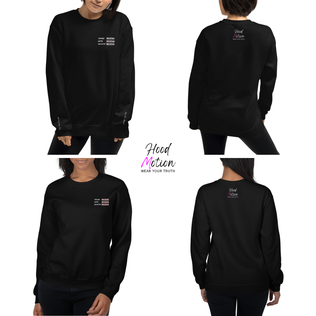 Share Give Receive Love - Unisex Sweatshirt (with Left Chest and Wrist Embroidery)
