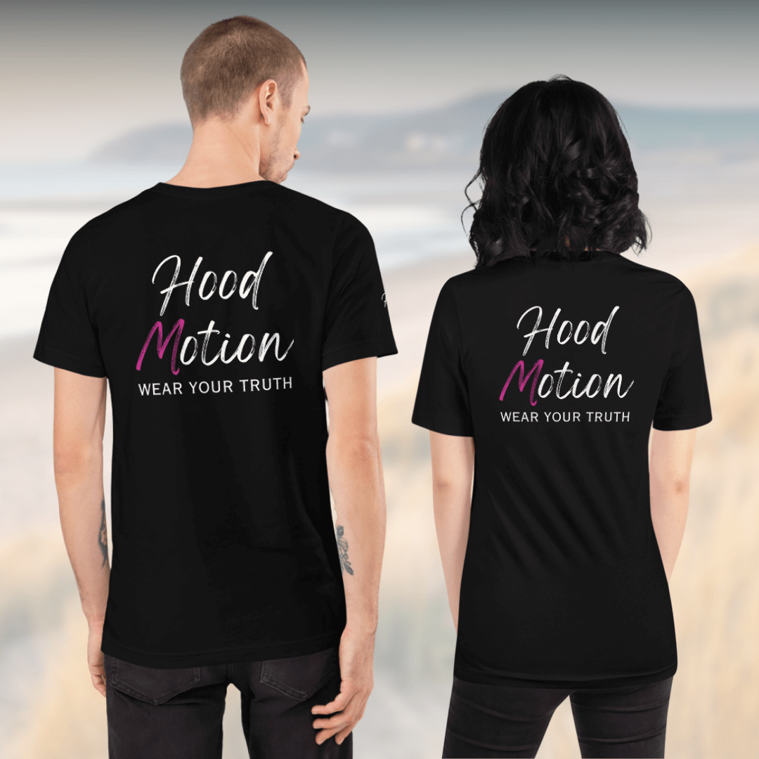 Hood Motion - Unisex T-Shirt (with Left Chest and Sleeve Embroidery + Back Print)