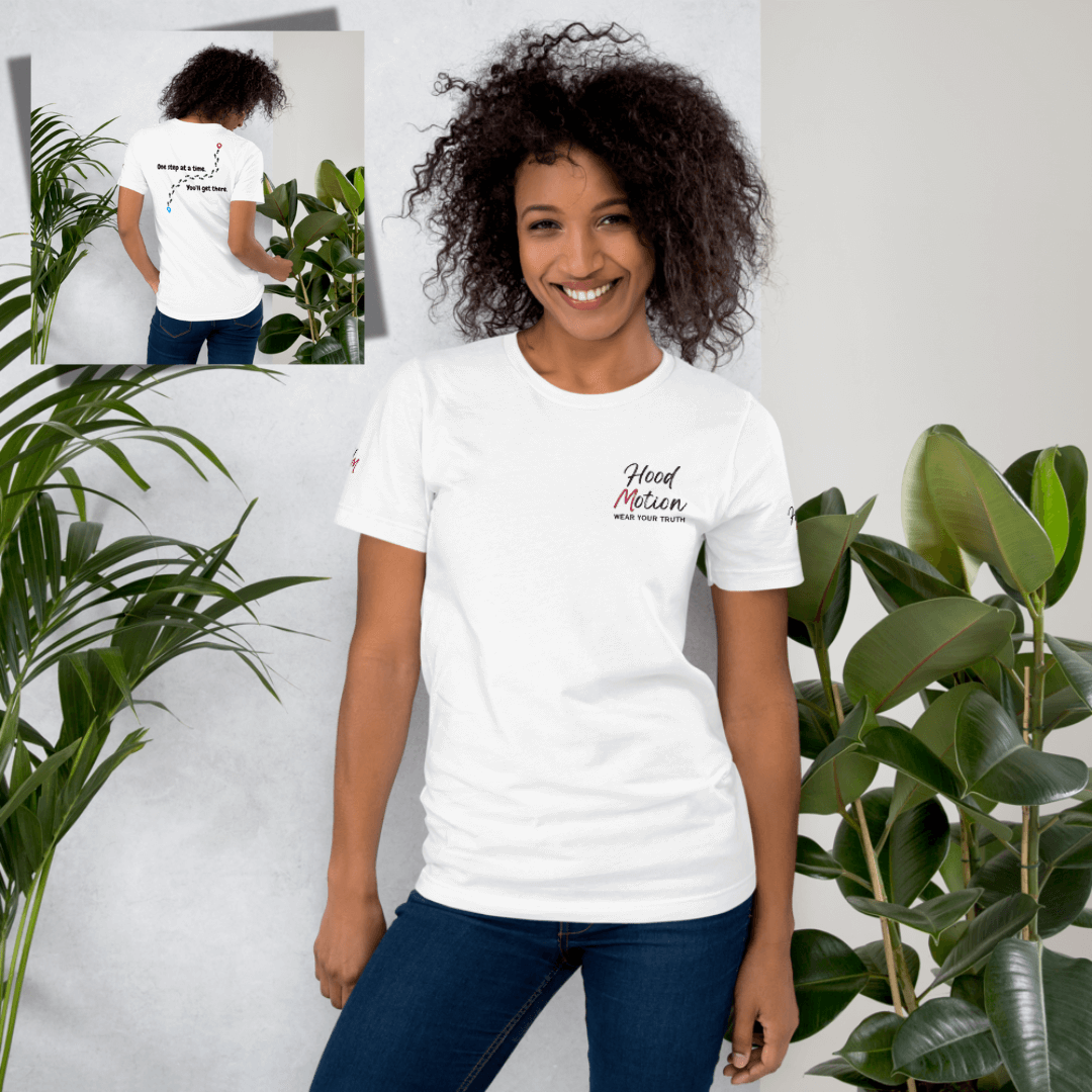 One Step At a Time - Unisex T-Shirt (with Left Chest and Sleeve Embroidery plus Back Print)