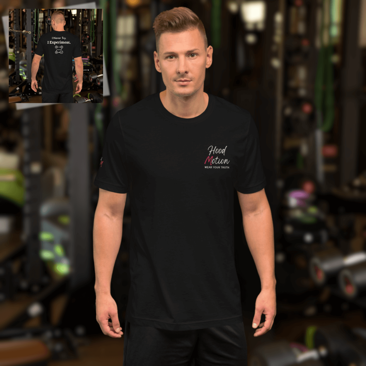 I Never Try. I Experiment - Unisex T-Shirt (with Sleeve and Left Chest Embroidery + Back print)