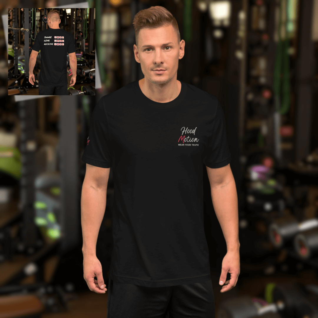 Share Give Receive Love - Unisex T-shirt (with Left Chest and Sleeve Embroidery + Backprint)