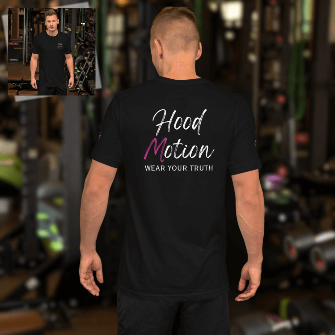 Hood Motion - Unisex T-Shirt (with Left Chest and Sleeve Embroidery + Back Print)