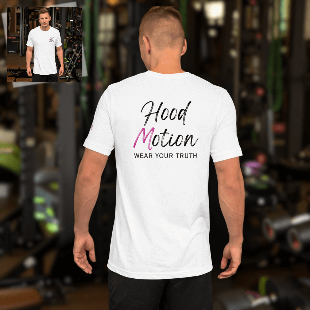 Hood Motion - Unisex T-Shirt (with Left Chest and Sleeve Embroidery + Back Print)