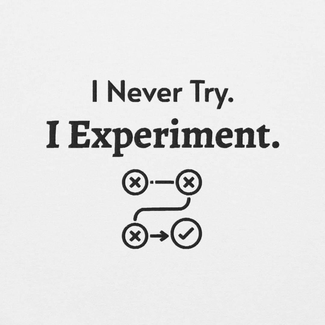 I never Try. I Experiment - Unisex Sweatshirt (with Centre Chest + Wrist Embroidery)