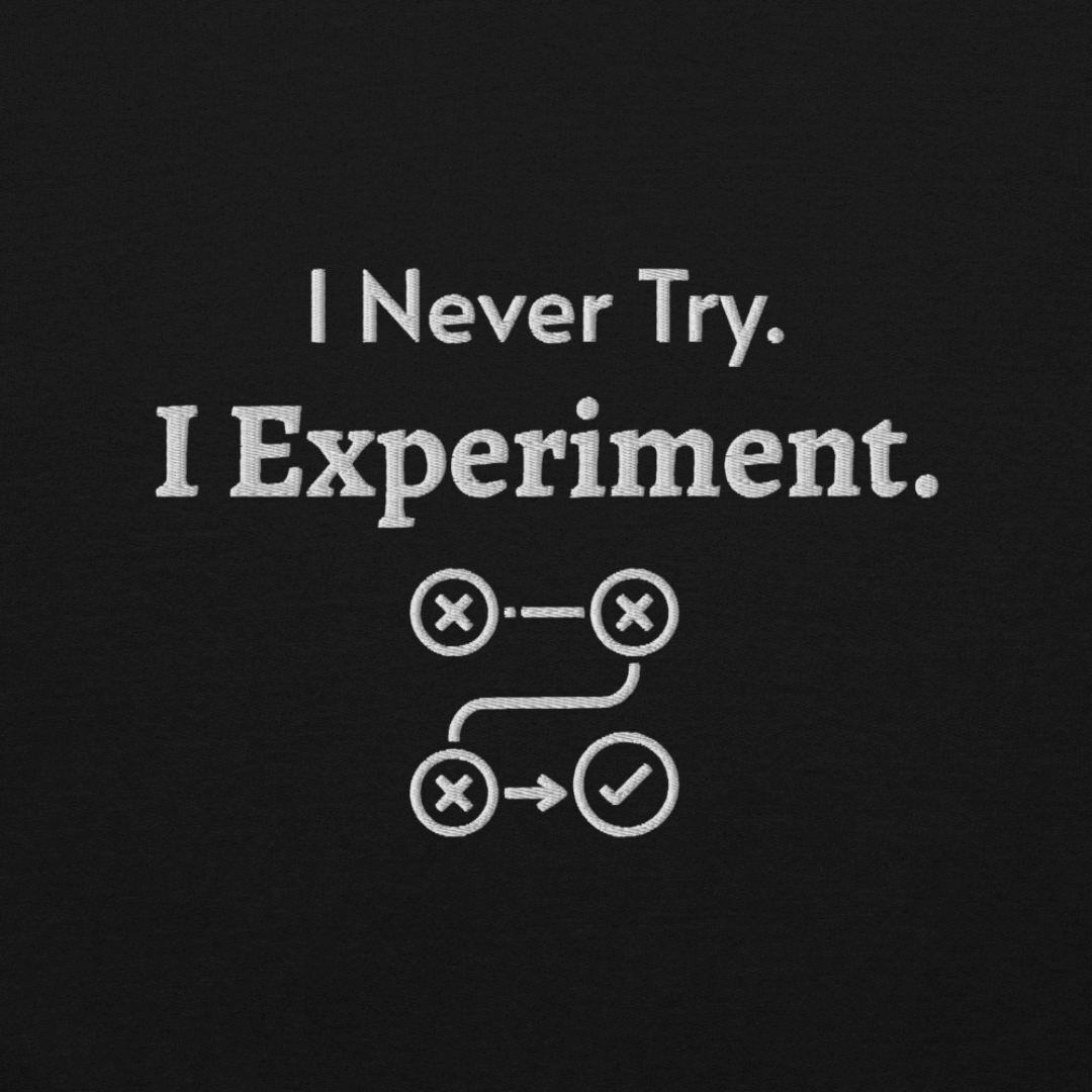 I never Try. I Experiment - Unisex Sweatshirt (with Centre Chest + Wrist Embroidery)